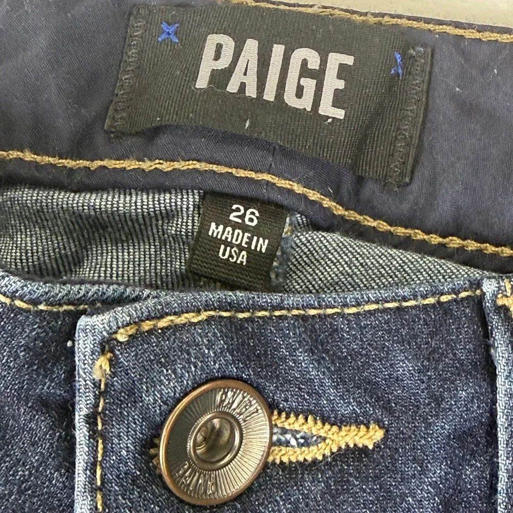 Paige Hoxton Ankle High Rise Skinny Distressed Jeans Dark Indigo Size 26 USA